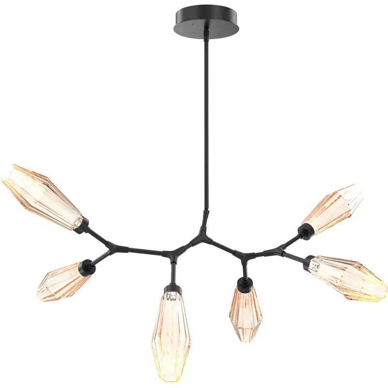 Aalto LED 43 inch Matte Black Linear Pendant Ceiling Light in 3000K LED, Optic Rib Amber, Modern Branch