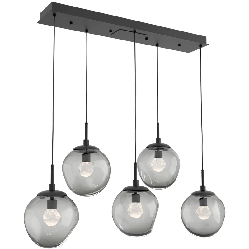 Aster LED LED 42.2 inch Matte Black Linear Pendant Ceiling Light in 3000K LED, Zircon Inner - Smoke Outer, Multi-Port