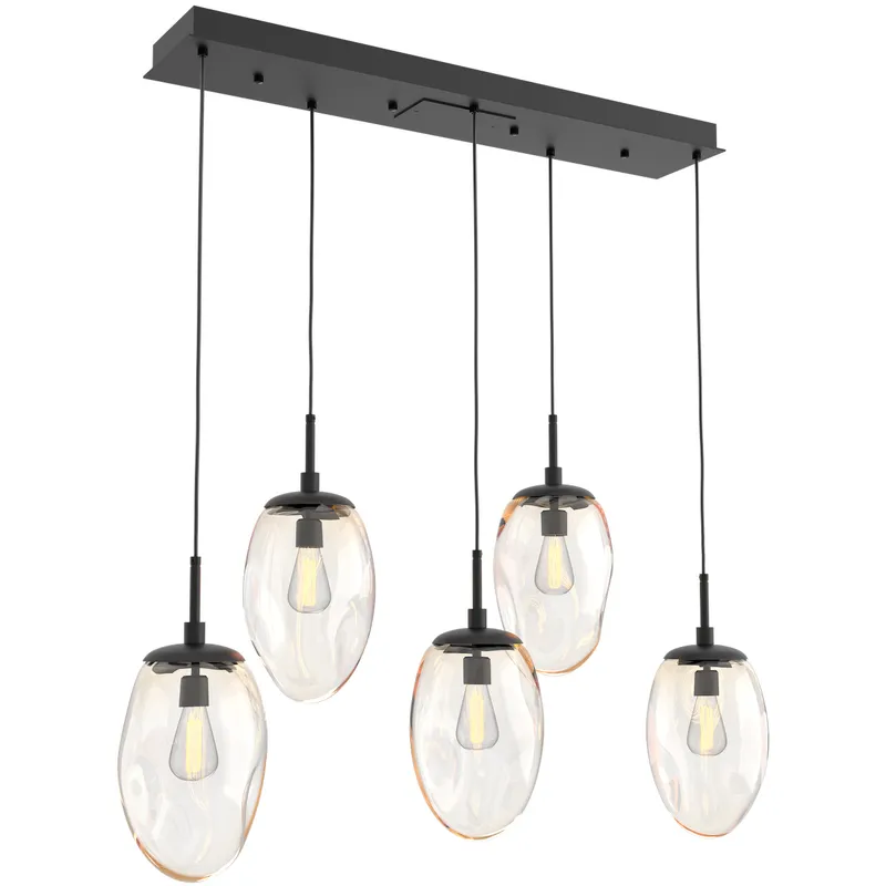 Meteo Incandescent 5 Light Matte Black Linear Pendant Ceiling Light in Amber, Multi-Port
