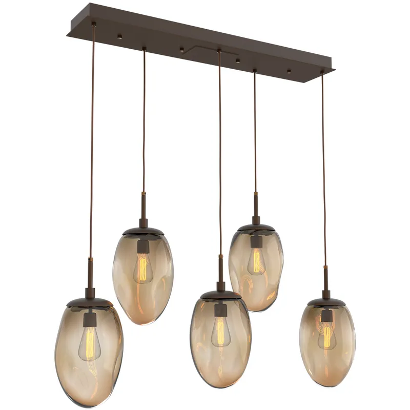 Meteo Incandescent 5 Light Flat Bronze Linear Pendant Ceiling Light, Multi-Port