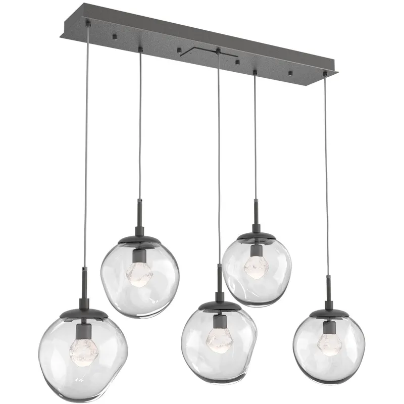 Aster LED LED Graphite Linear Pendant Ceiling Light in 3000K LED, Zircon Inner - Clear Outer, Multi-Port
