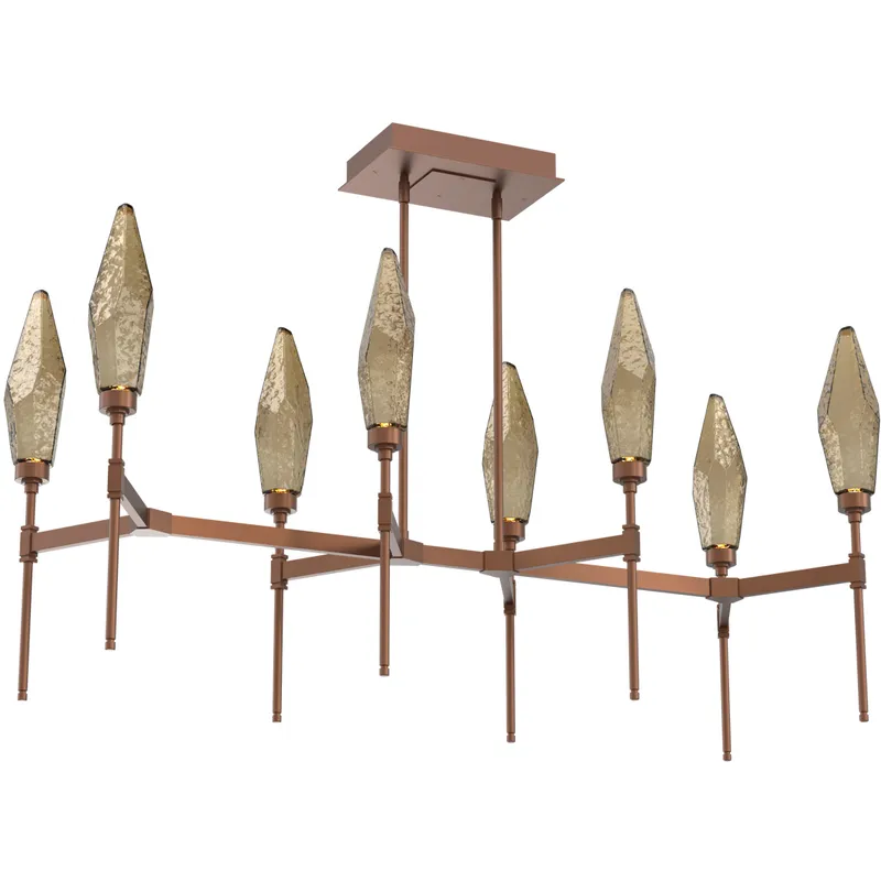 Rock Crystal LED Burnished Bronze Linear Pendant Ceiling Light in Chilled Bronze, 2700K LED