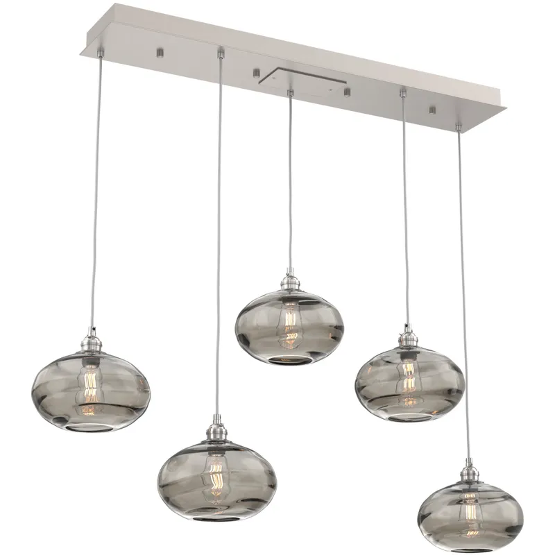 Coppa 5 Light Beige Silver Linear Pendant Ceiling Light in Metallic Beige Silver, Coppa Smoke, Multi-Port
