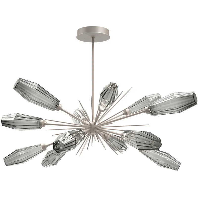 Aalto LED 53.3 inch Beige Silver Linear Pendant Ceiling Light in 3000K LED, Optic Rib Smoke, Metallic Beige Silver, Oval Starburst
