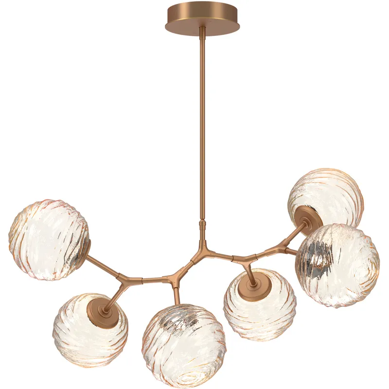Gaia LED 36 inch Novel Brass Linear Multi-Pendant Ceiling Light in 3000K LED, Amber, Modern Branch