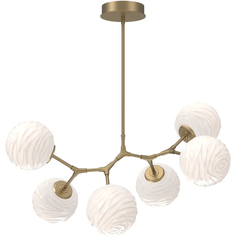 Gaia LED Gilded Brass Linear Pendant Ceiling Light in 3000K LED, Opal White, Modern Branch