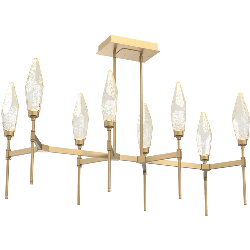 Rock Crystal LED Gilded Brass Linear Pendant Ceiling Light in Chilled Amber, 2700K LED