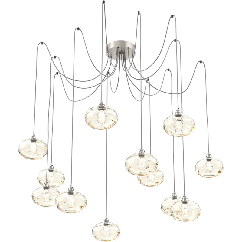 Coppa 12 Light 17 inch Metallic Beige Silver Swag Multi-Pendant Ceiling Light in Amber Optic