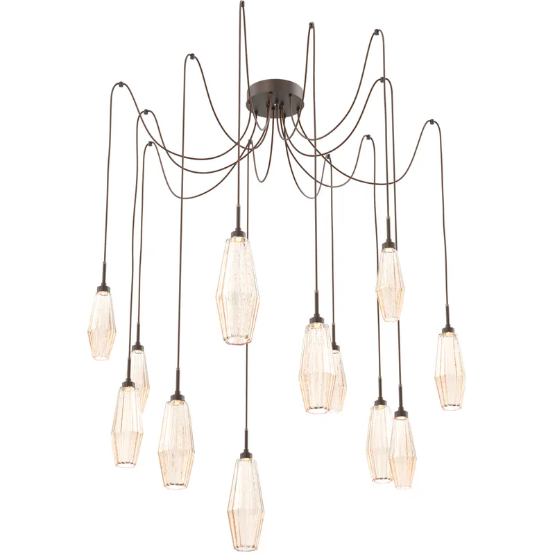 Aalto LED 14.8 inch Flat Bronze Swag Multi-Pendant Ceiling Light in Optic Rib Amber, 2700K LED