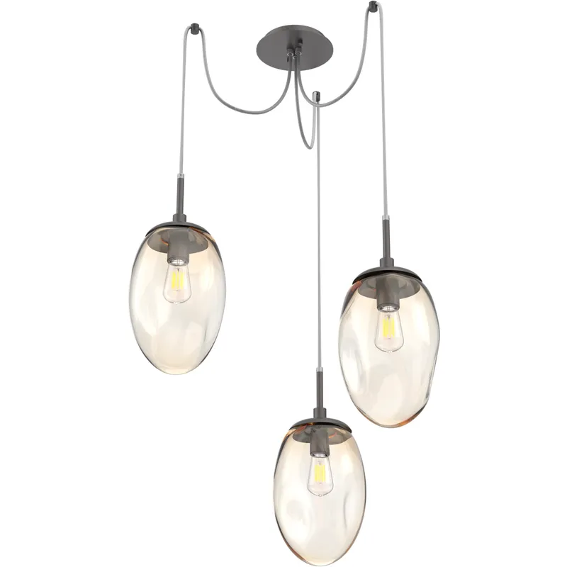 Meteo 3 Light 17 inch Graphite Swag Multi-Pendant Ceiling Light in Amber