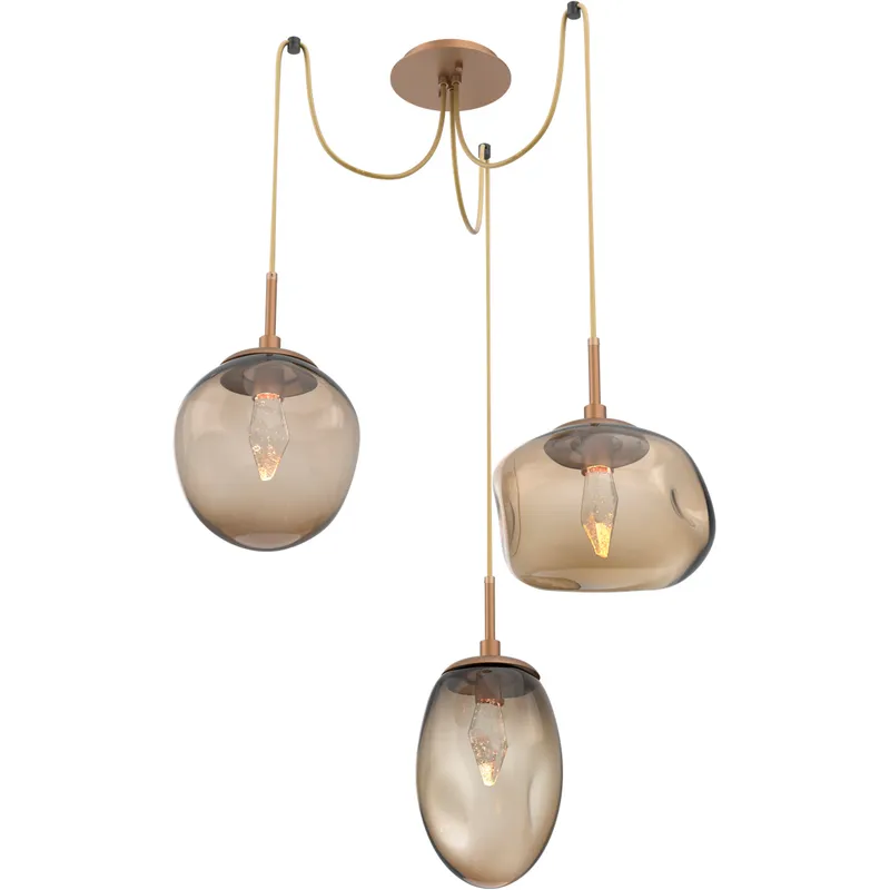 Cosmos LED 17 inch Novel Brass Swag Multi-Pendant Ceiling Light in 3000K LED, Geo Inner - Bronze Outer