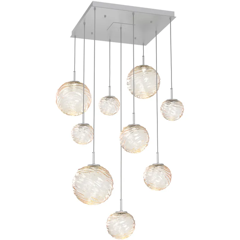 Gaia LED 30 inch Classic Silver Multi-Pendant Ceiling Light in Amber, 2700K LED