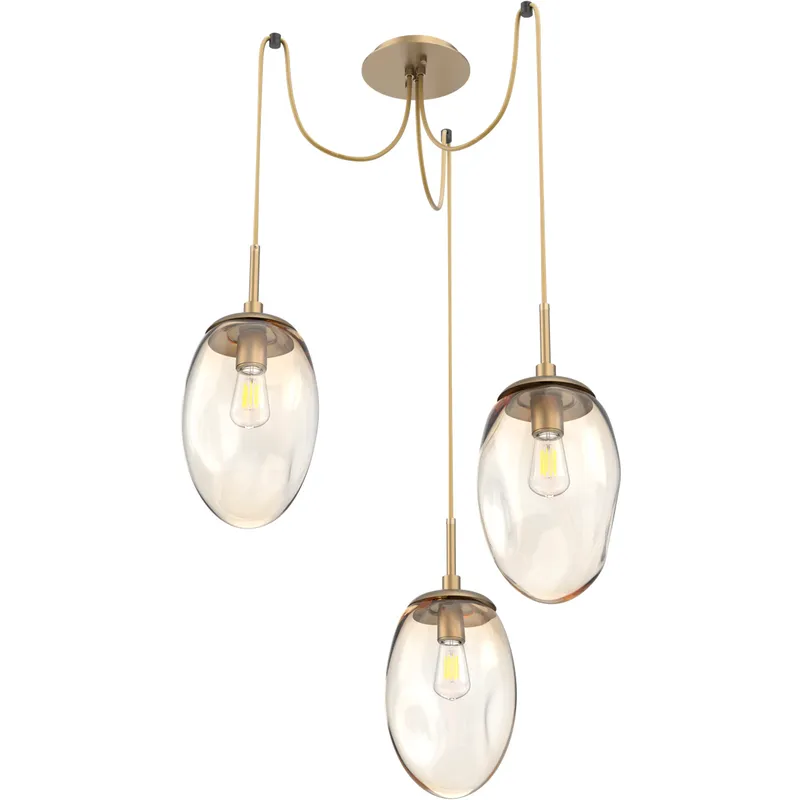 Meteo 3 Light 17 inch Gilded Brass Swag Multi-Pendant Ceiling Light in Amber