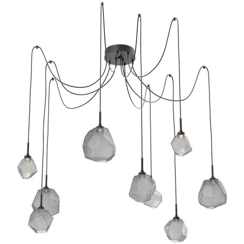 Gem LED 17 inch Matte Black Swag Multi-Pendant Ceiling Light in Smoke, 2700K LED
