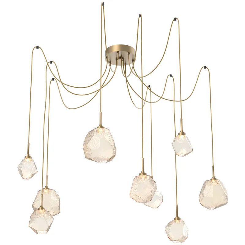 Gem LED 17 inch Gilded Brass Swag Multi-Pendant Ceiling Light in Amber, 2700K LED