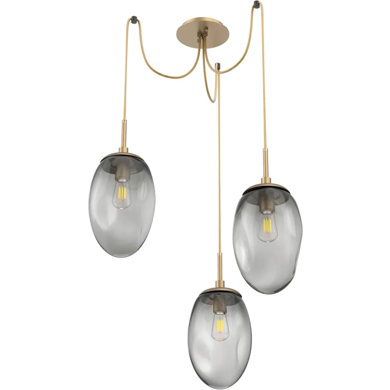 Meteo 3 Light 17 inch Gilded Brass Swag Multi-Pendant Ceiling Light in Smoke