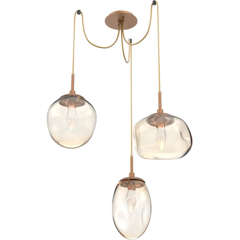 Cosmos LED 17 inch Novel Brass Swag Multi-Pendant Ceiling Light in 2700K LED, Geo Inner - Amber Outer