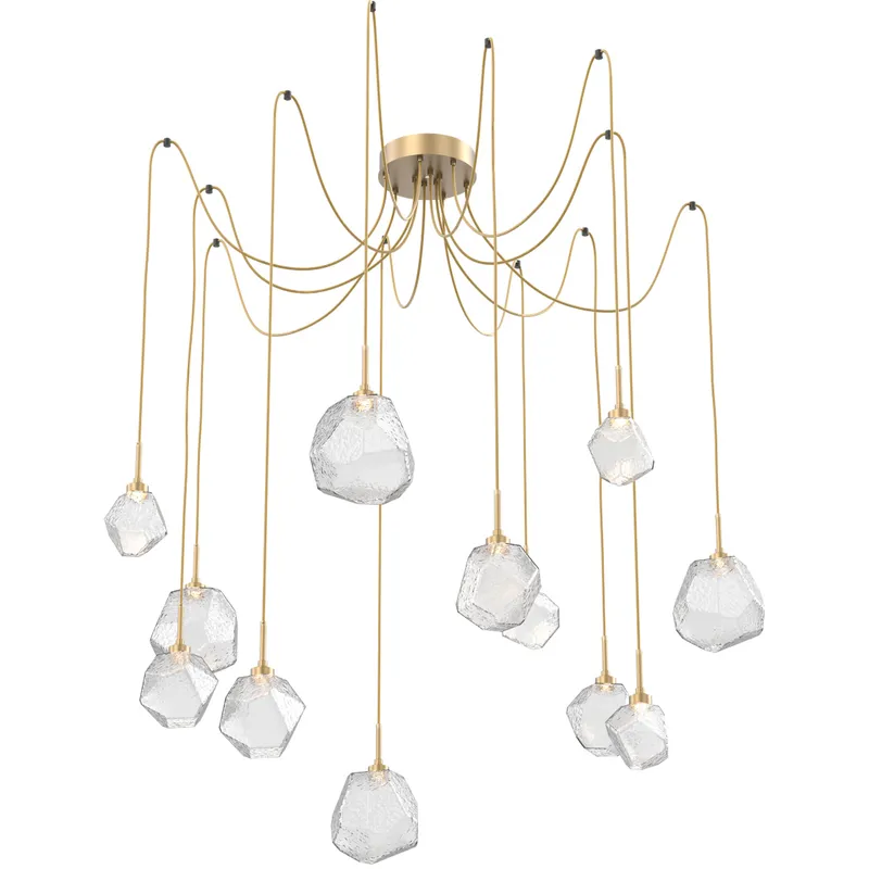 Gem LED 17 inch Gilded Brass Swag Multi-Pendant Ceiling Light in 3000K LED, Clear