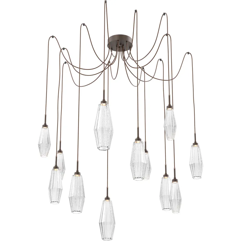 Aalto LED 14.8 inch Flat Bronze Swag Multi-Pendant Ceiling Light in Optic Rib Clear, 2700K LED