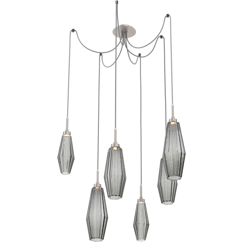 Aalto LED 14.8 inch Metallic Beige Silver Swag Multi-Pendant Ceiling Light in 3000K LED, Optic Rib Smoke