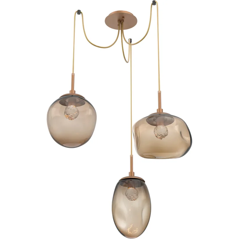 Cosmos LED 17 inch Novel Brass Swag Multi-Pendant Ceiling Light in 3000K LED, Floret Inner - Bronze Outer