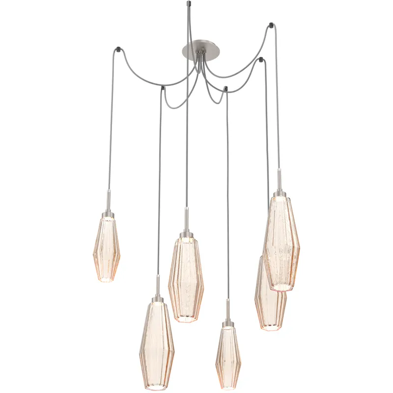 Aalto LED 14.8 inch Metallic Beige Silver Swag Multi-Pendant Ceiling Light in 3000K LED, Optic Rib Amber