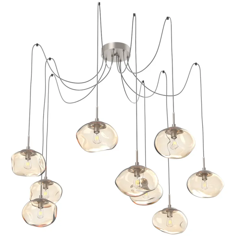 Nova 9 Light 19 inch Metallic Beige Silver Swag Multi-Pendant Ceiling Light in Amber