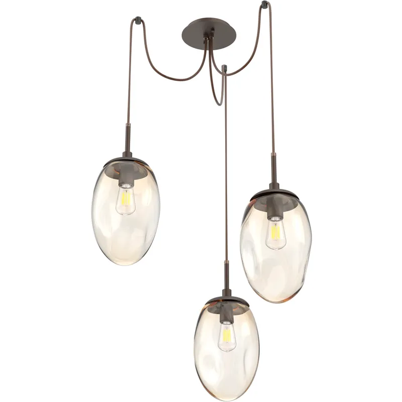 Meteo 3 Light 17 inch Flat Bronze Swag Multi-Pendant Ceiling Light in Amber