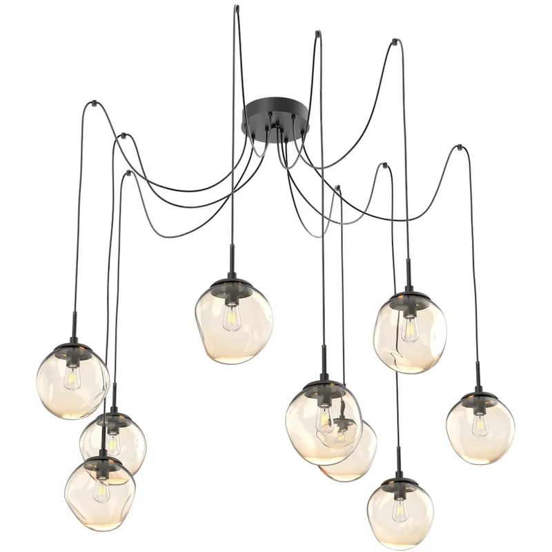 Aster 9 Light 18.7 inch Matte Black Swag Multi-Pendant Ceiling Light in Amber
