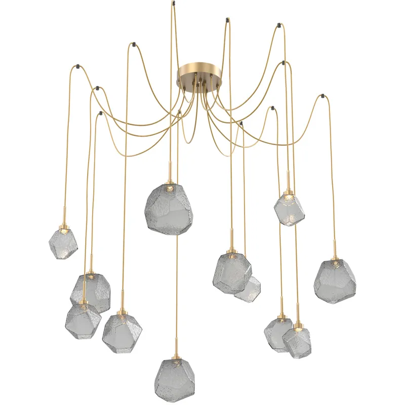 Gem LED 17 inch Gilded Brass Swag Multi-Pendant Ceiling Light in Smoke, 2700K LED