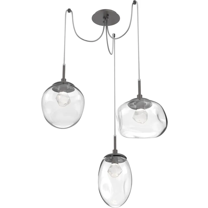 Cosmos LED 17 inch Graphite Swag Multi-Pendant Ceiling Light in 3000K LED, Zircon Inner - Clear Outer