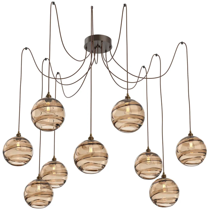 Terra 9 Light 18 inch Flat Bronze Swag Multi-Pendant Ceiling Light in Bronze Optic