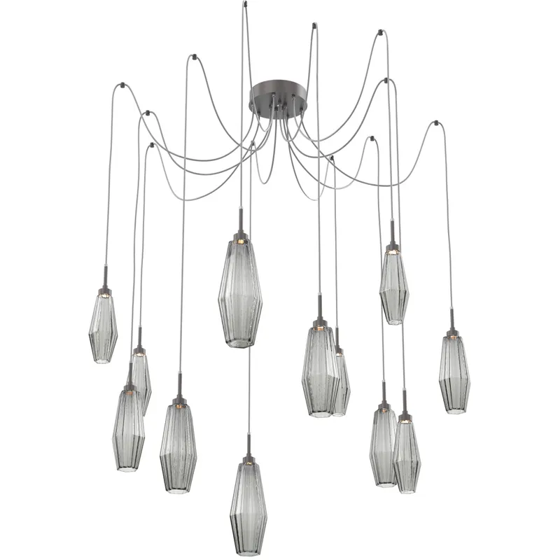 Aalto LED 14.8 inch Graphite Swag Multi-Pendant Ceiling Light in 3000K LED, Optic Rib Smoke