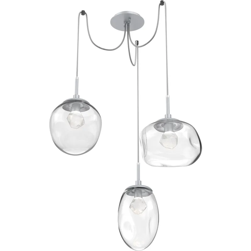 Cosmos LED 17 inch Classic Silver Swag Multi-Pendant Ceiling Light in 2700K LED, Zircon Inner - Clear Outer