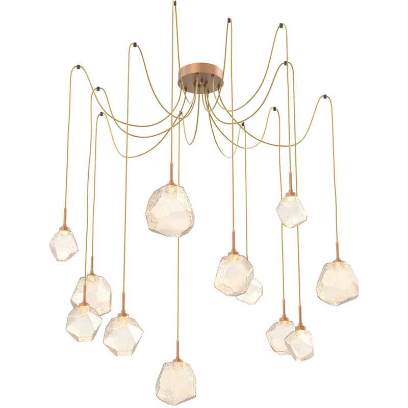 Gem LED 17 inch Novel Brass Swag Multi-Pendant Ceiling Light in 3000K LED, Amber