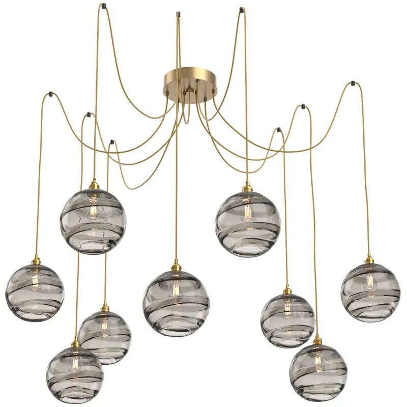 Terra 9 Light 18 inch Gilded Brass Swag Multi-Pendant Ceiling Light in Smoke Optic
