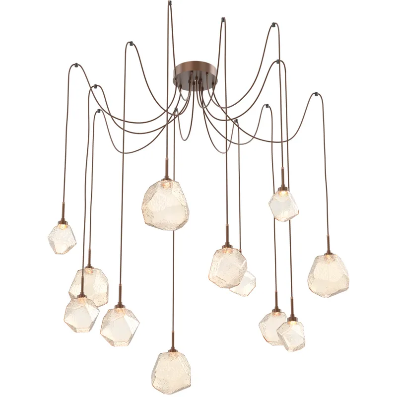 Gem LED 17 inch Burnished Bronze Swag Multi-Pendant Ceiling Light in 3000K LED, Amber