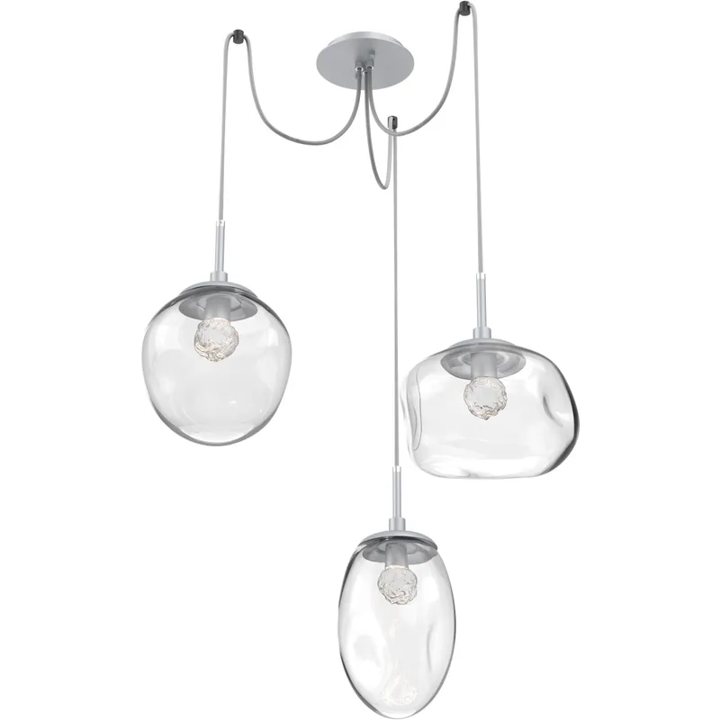 Cosmos LED 17 inch Classic Silver Swag Multi-Pendant Ceiling Light in 3000K LED, Floret Inner - Clear Outer