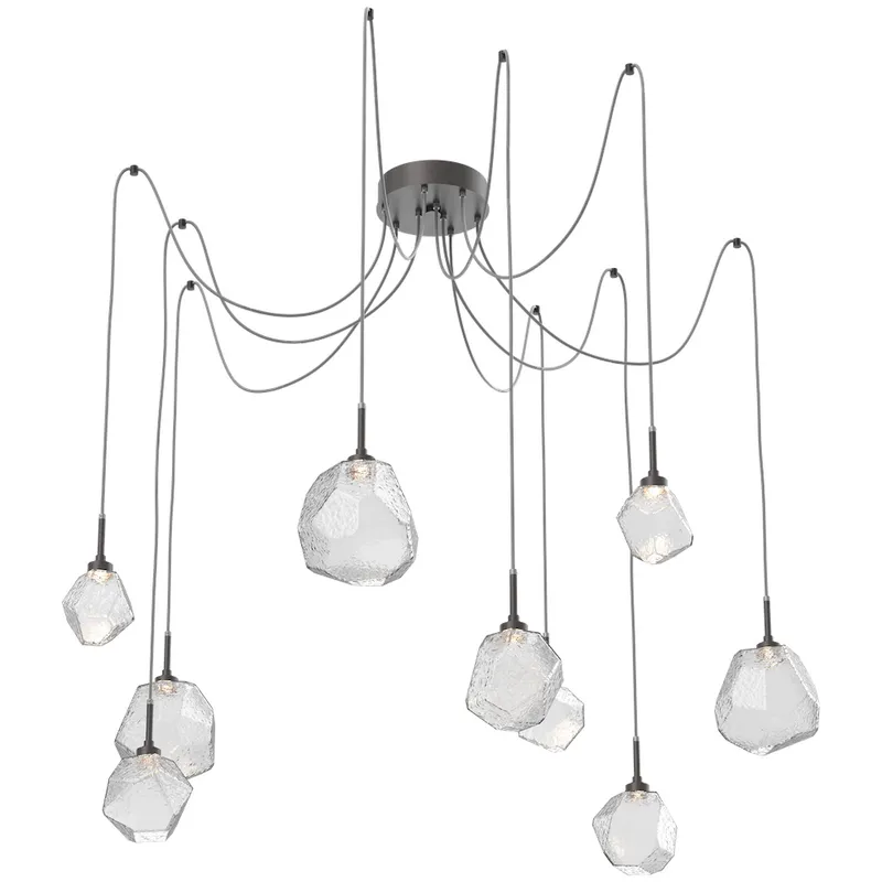 Gem LED 17 inch Graphite Swag Multi-Pendant Ceiling Light in Clear, 2700K LED