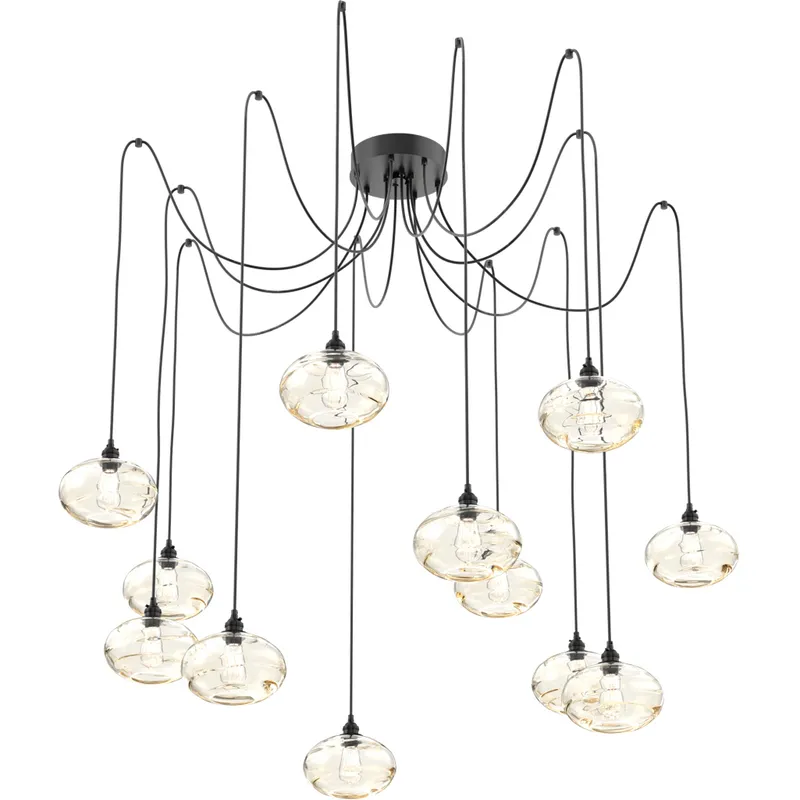 Coppa 12 Light 17 inch Matte Black Swag Multi-Pendant Ceiling Light in Amber Optic