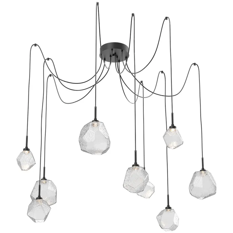 Gem LED 17 inch Matte Black Swag Multi-Pendant Ceiling Light in Clear, 2700K LED