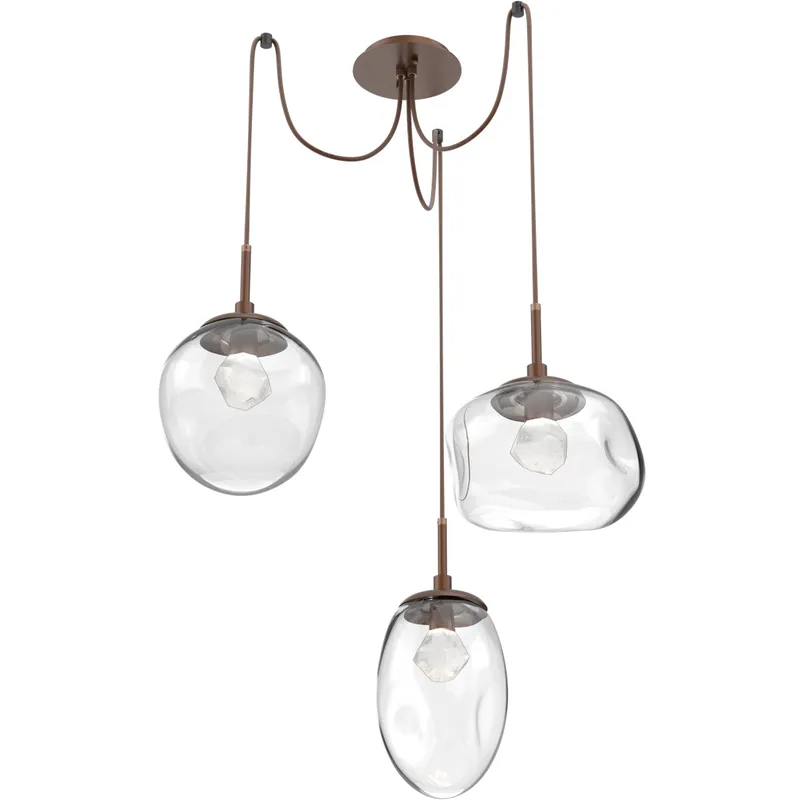 Cosmos LED 17 inch Burnished Bronze Swag Multi-Pendant Ceiling Light in 3000K LED, Zircon Inner - Clear Outer