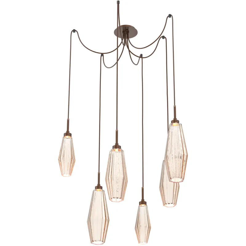 Aalto LED 14.8 inch Burnished Bronze Swag Multi-Pendant Ceiling Light in Optic Rib Amber, 2700K LED