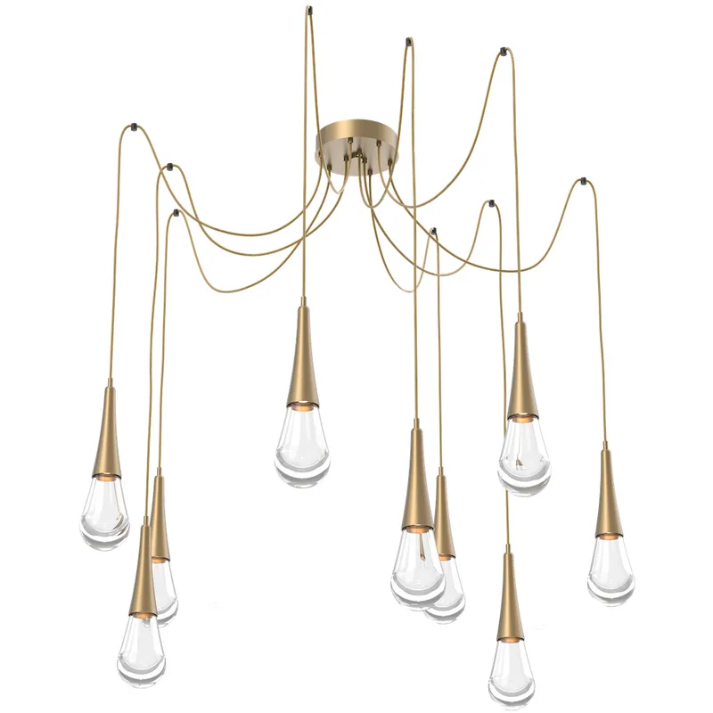 Raindrop LED 13.6 inch Gilded Brass Swag Multi-Pendant Ceiling Light in 3000K LED