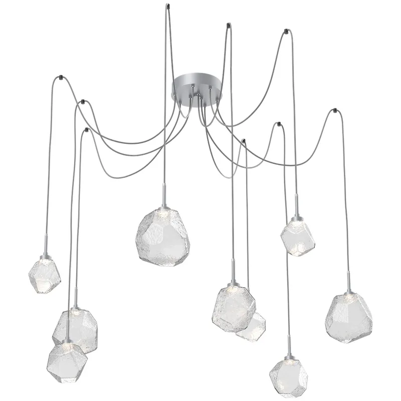 Gem LED 17 inch Classic Silver Swag Multi-Pendant Ceiling Light in Clear, 2700K LED