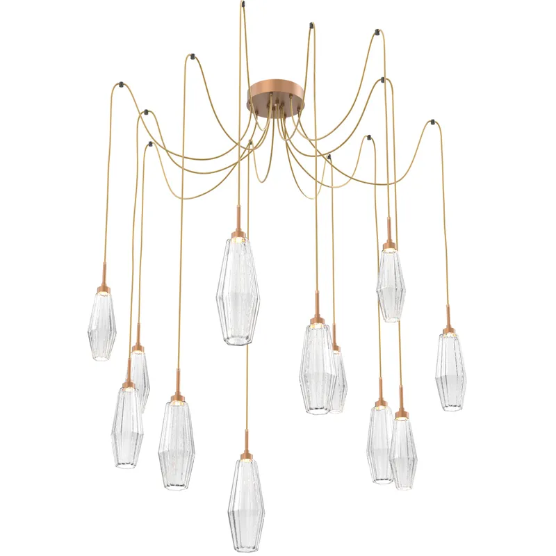 Aalto LED 14.8 inch Novel Brass Swag Multi-Pendant Ceiling Light in Optic Rib Clear, 2700K LED