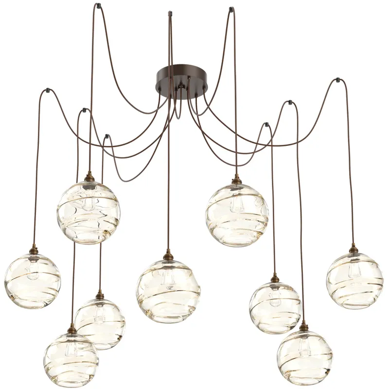 Terra 9 Light 18 inch Flat Bronze Swag Multi-Pendant Ceiling Light in Amber Optic