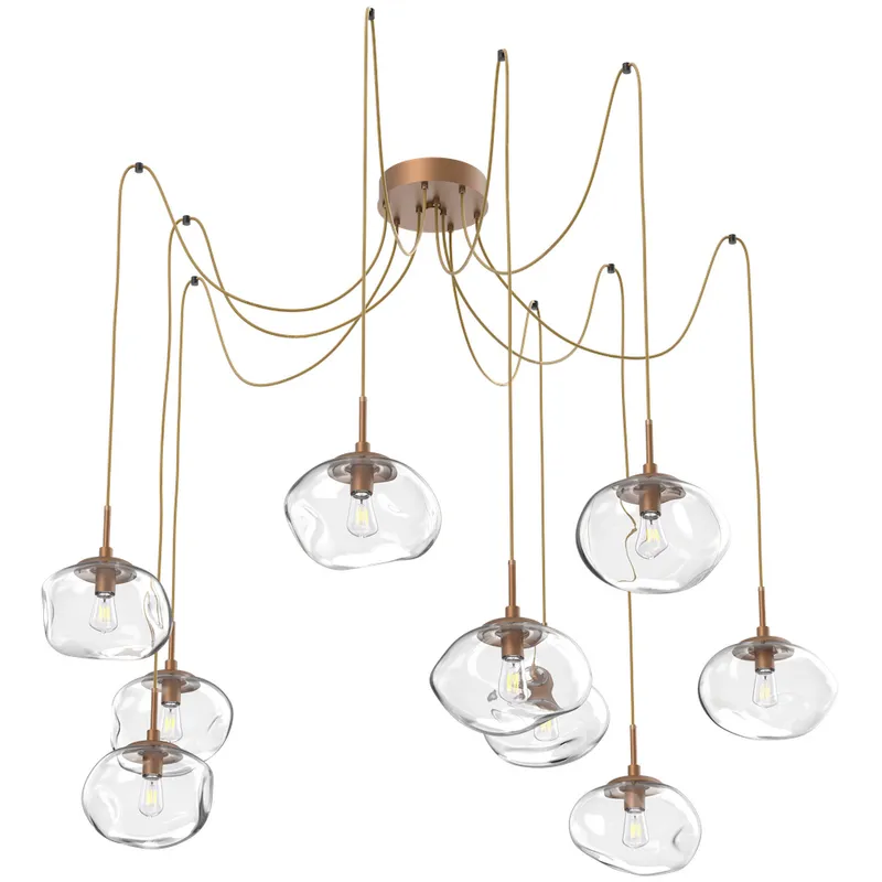 Nova 9 Light 19 inch Novel Brass Swag Multi-Pendant Ceiling Light in Clear