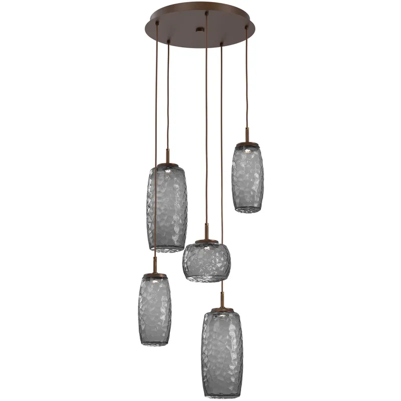 Vessel LED Flat Bronze Multi-Pendant Ceiling Light in Smoke, 2700K LED