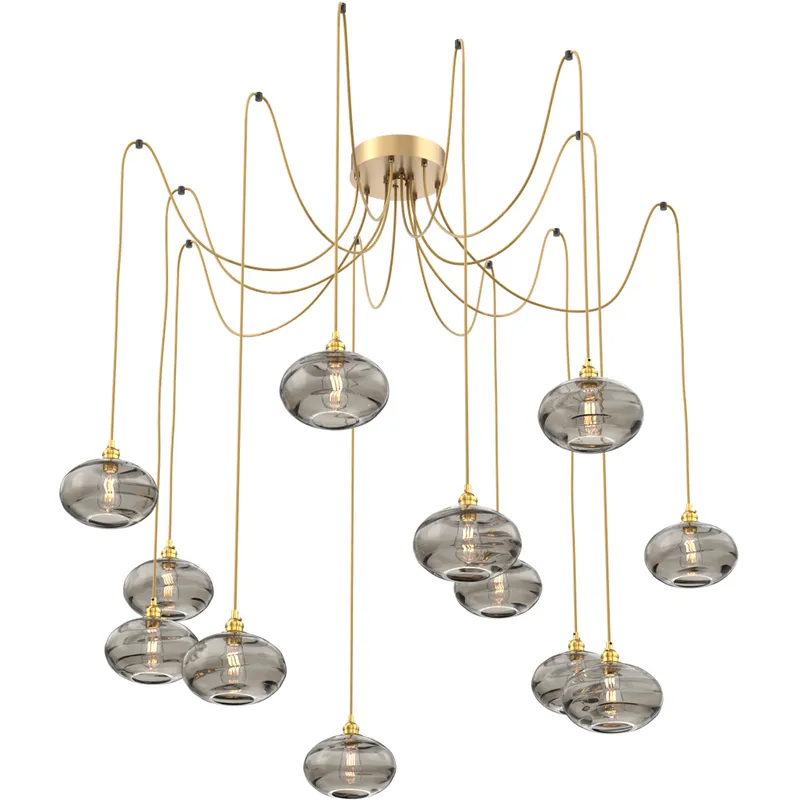 Coppa 12 Light 17 inch Gilded Brass Swag Multi-Pendant Ceiling Light in Smoke Optic